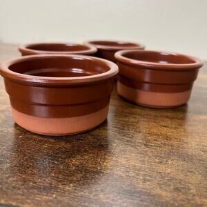 Set of 4 Cermer Ramekins Brown Glazed Terracotta Baking Kitchen 4oz Custard Cups